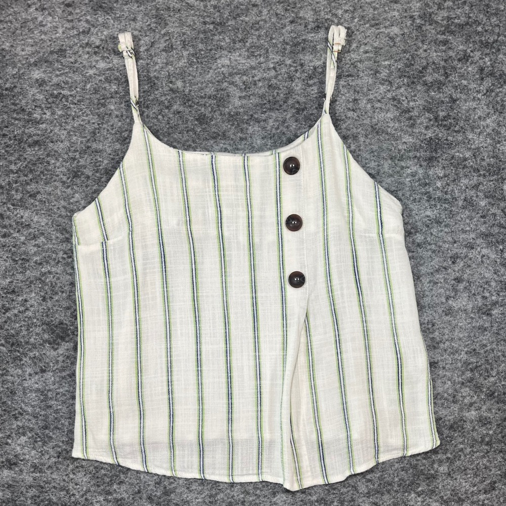 E&M Striped Camisole Tank Women S White Green Coastal Boho Resortwear Adjustable